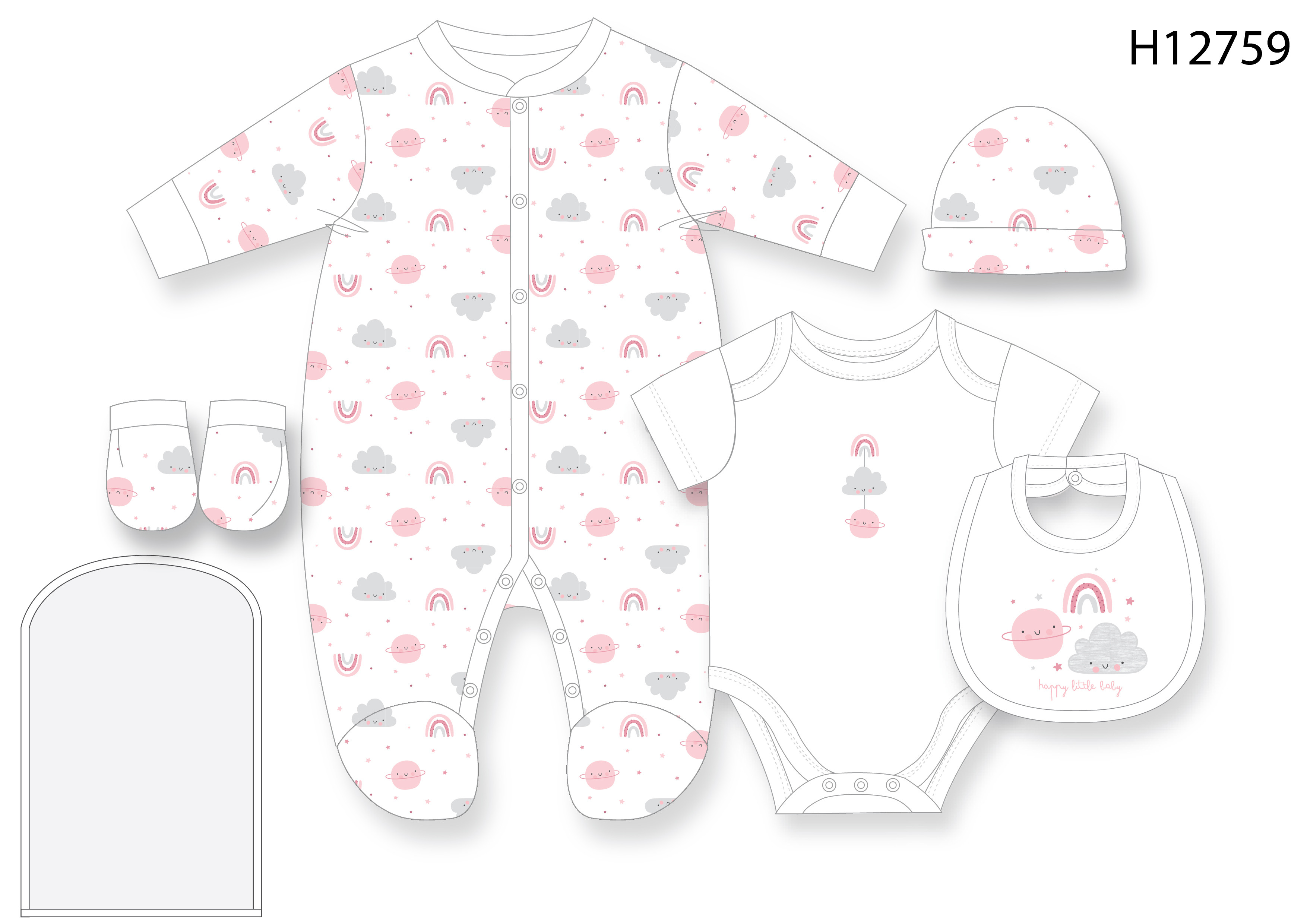 Rock a bye boutique H12759NB * RBH12759P "Rainbow" 5 Piece Layette Set (Nb-6 months)
