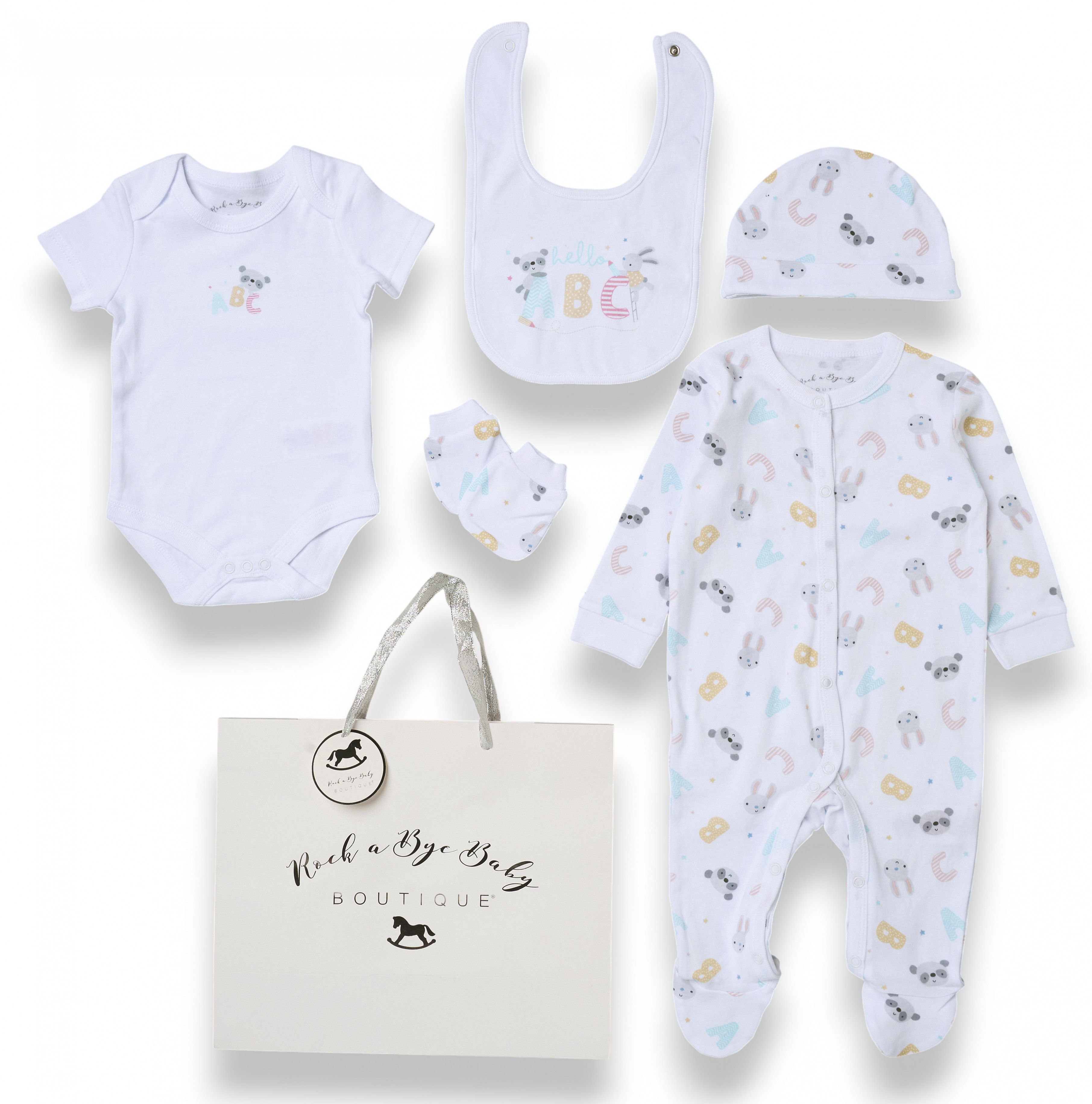 Rock a bye boutique H12777NB * RBH12777 "ABC" 5 Piece Layette Set (Nb-6 months)
