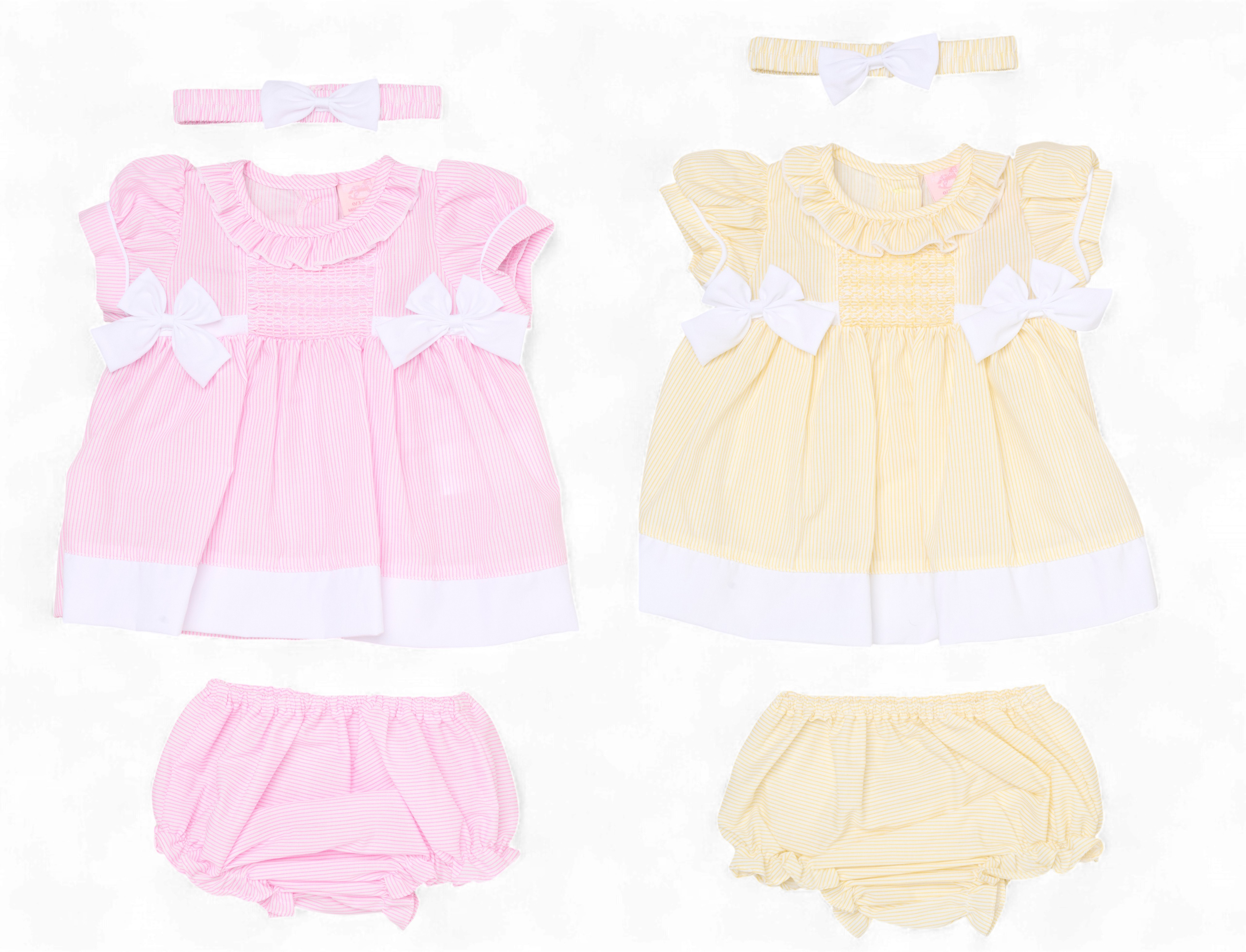 Rock a bye boutique H12802NB * RBH12802-A Smock stripe and bows Dress Set (0-9 months)