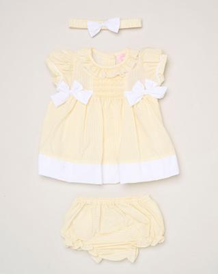 Rock a bye boutique H12802NB * RBH12802-A Smock stripe and bows Dress Set (0-9 months)