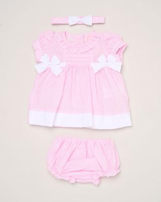 Rock a bye boutique H12802NB * RBH12802-A Smock stripe and bows Dress Set (0-9 months)