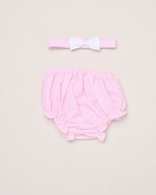 Rock a bye boutique H12802NB * RBH12802-A Smock stripe and bows Dress Set (0-9 months)