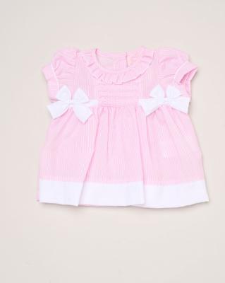 Rock a bye boutique H12802NB * RBH12802-A Smock stripe and bows Dress Set (0-9 months)