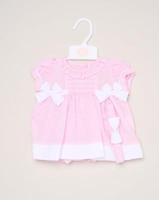 Rock a bye boutique H12802NB * RBH12802-A Smock stripe and bows  Dress Set (9-24 months)