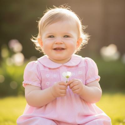 Rock a bye boutique H12807NB * RBH12807P Daisy Smocked Romper (0-9 months)