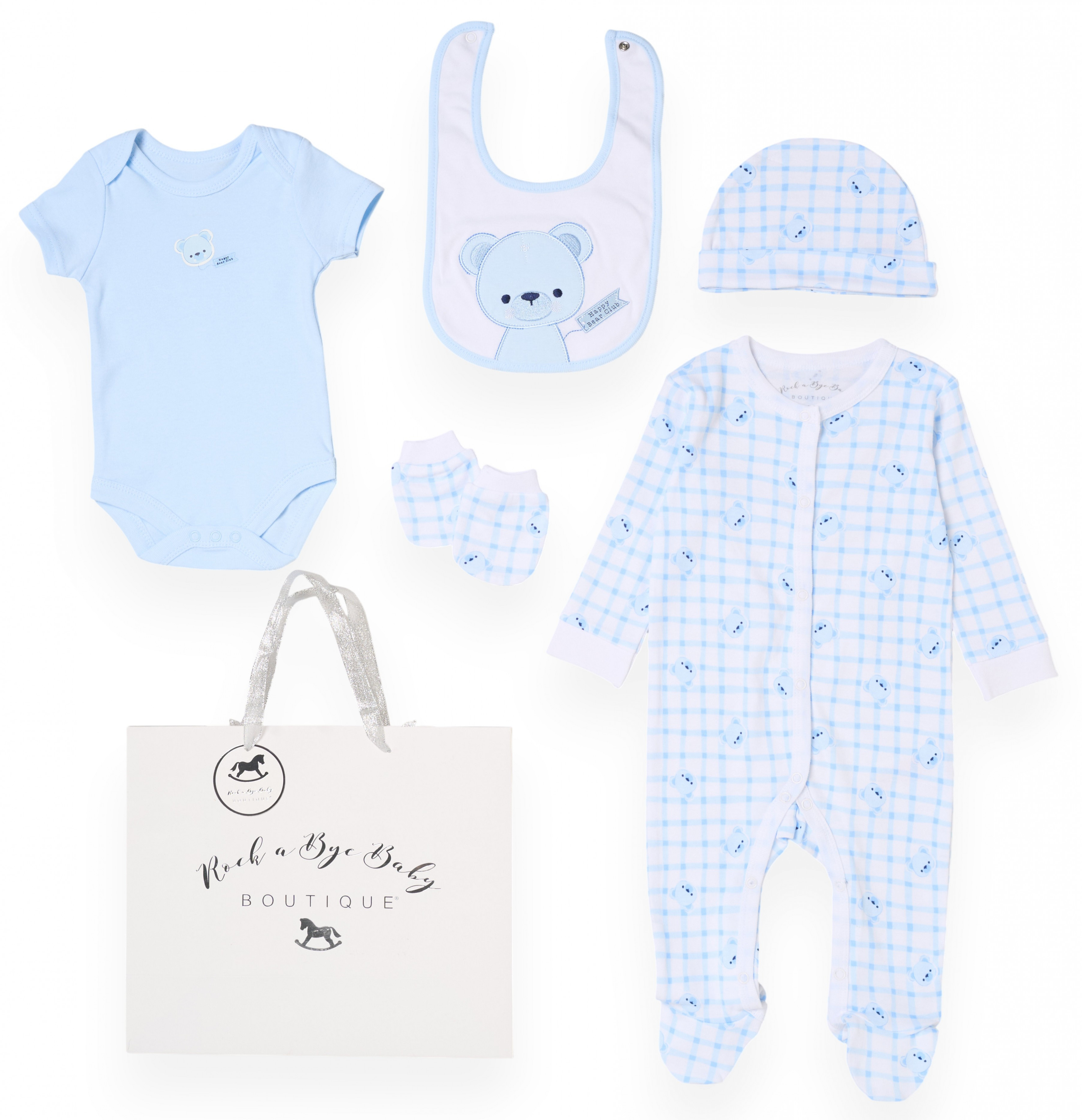 Rock a bye boutique H12814NB * RBH12814 "Happy bear Club " 5 Piece Layette Set (Nb-6 months)