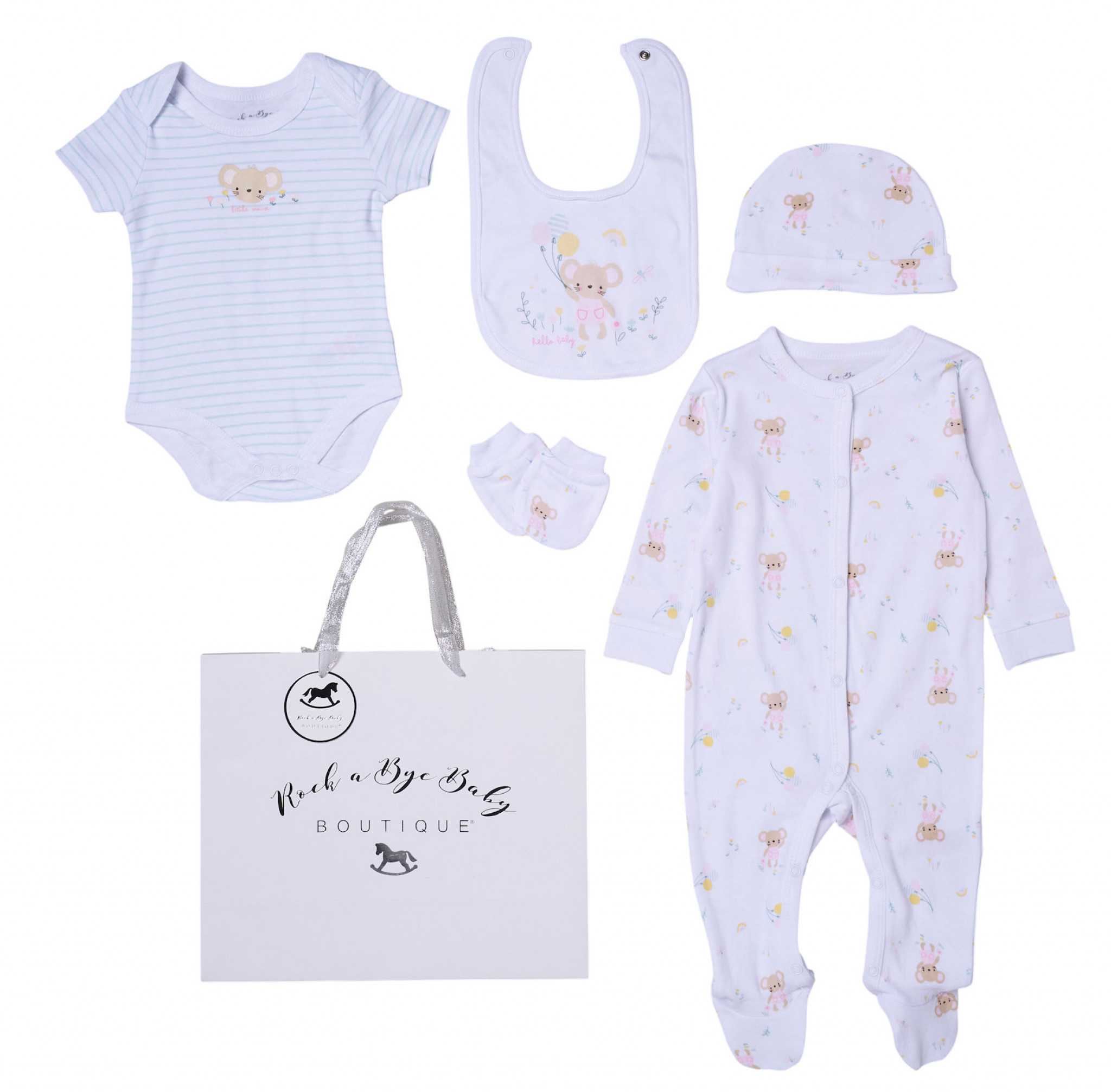 Rock a bye boutique H13272NB * RBH13272 "Hello Baby " 5 Piece Layette Set (Nb-6 months)