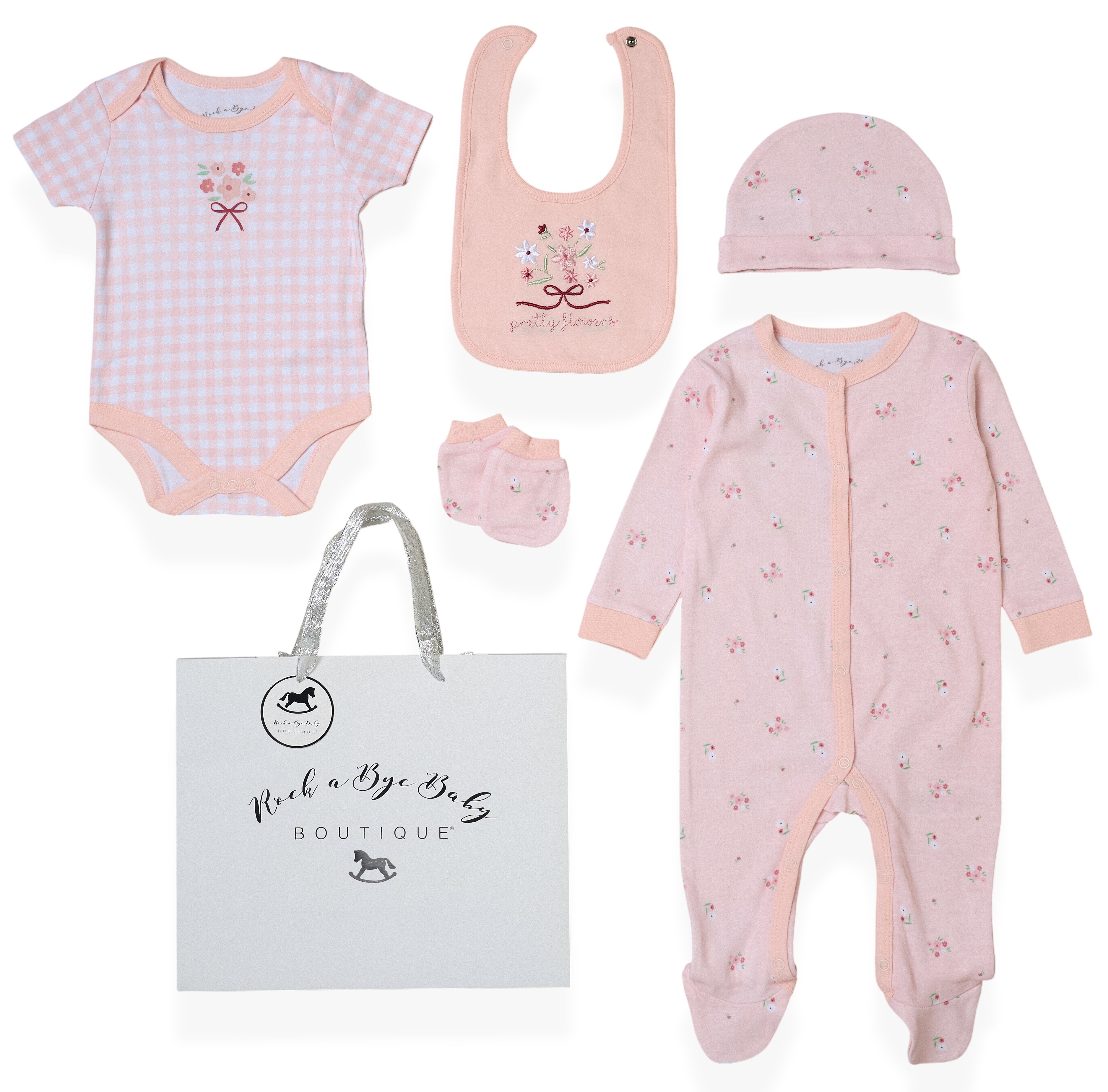Rock a bye boutique H13290NB * RBH13290 "Pretty Flowers " 5 Piece Layette Set (Nb-6 months)