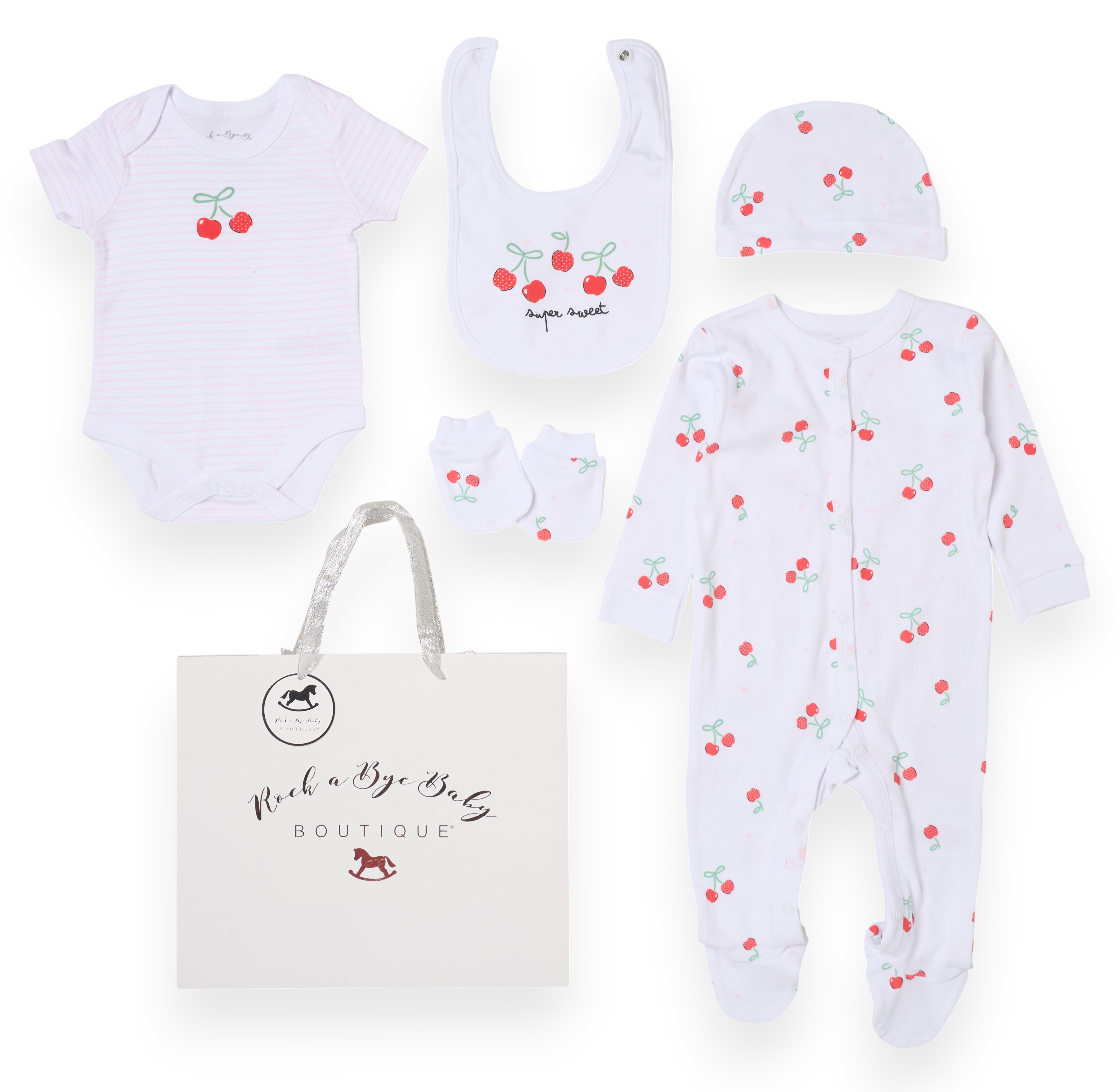 Rock a bye boutique H13293NB * RBH13293 Cherries  5 Piece Layette Set (Nb-6 months)