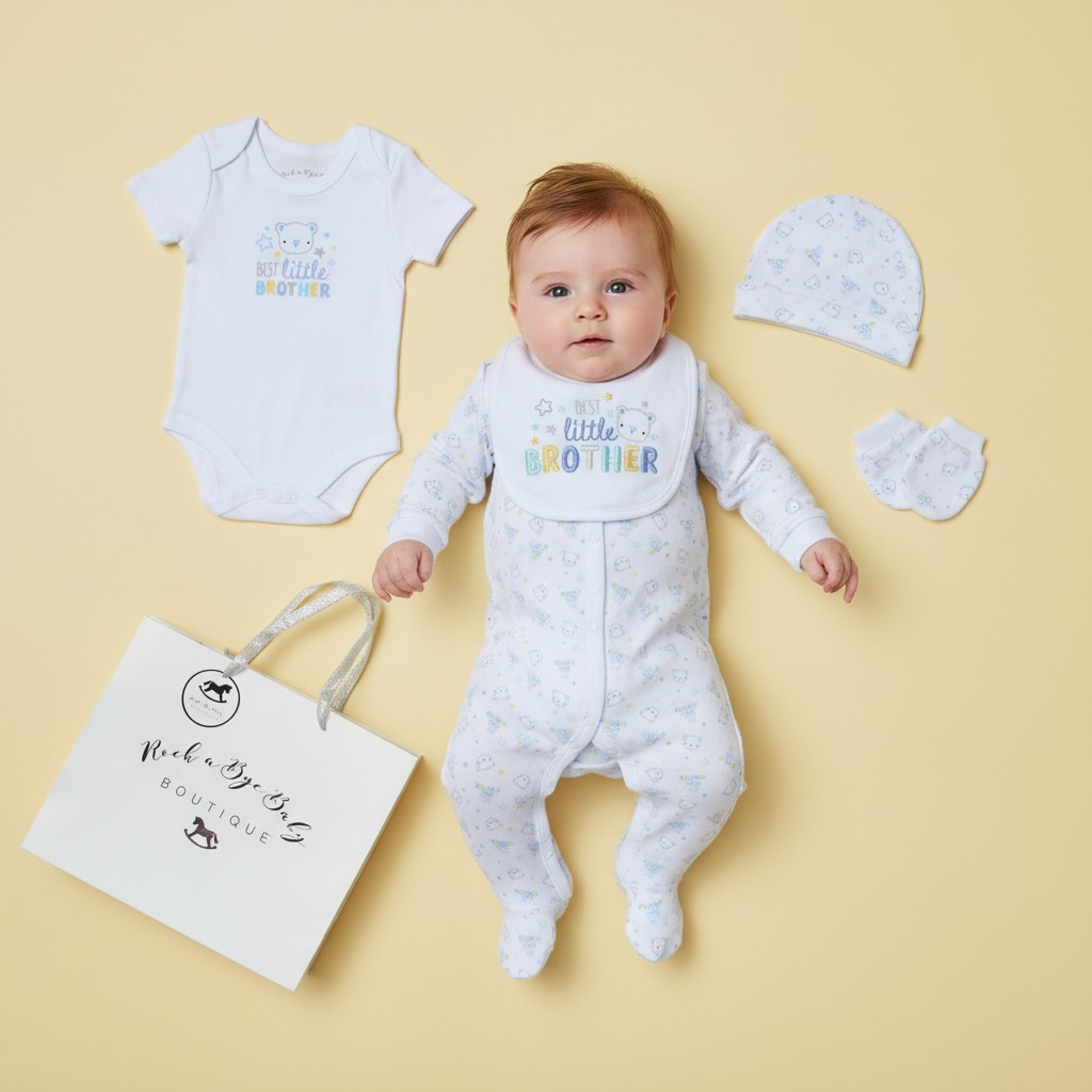 Rock a bye boutique H13294NB * RBH13294W "Little Brother " 5 Piece Layette Set (Nb-6 months)