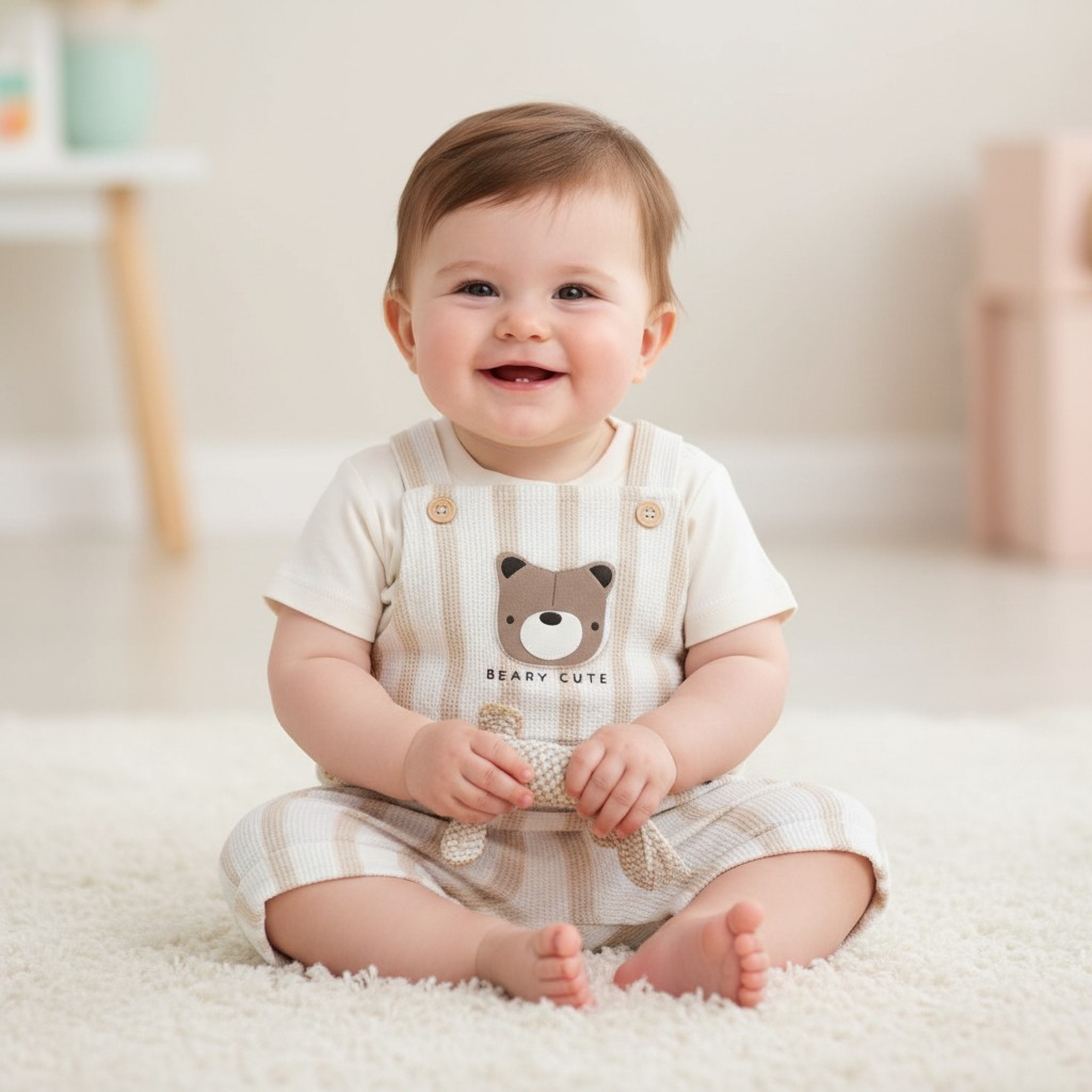 Rock a bye boutique  * RBH13901 Waffle Tedy bear Dungaree set (3-12 months)