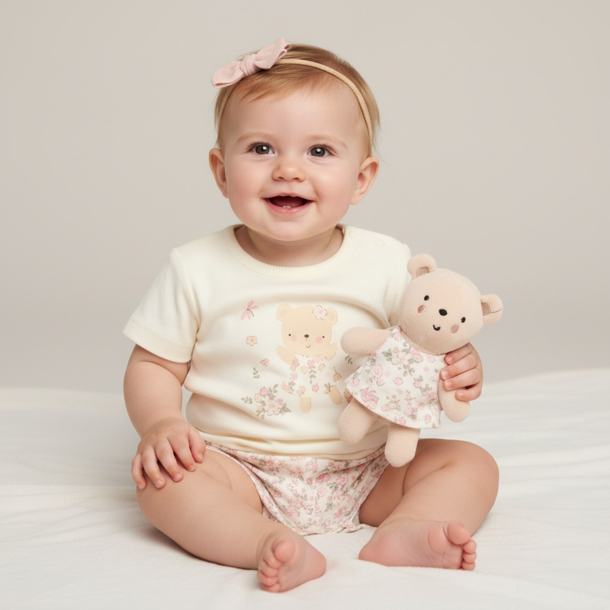 Rock a bye boutique H14298 * RBH14298 Floral top and shorts with teddy bear (0-9 months)