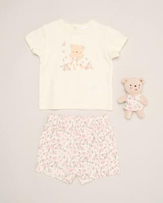 Rock a bye boutique H14298 * RBH14298 Floral top and shorts with teddy bear (0-9 months)