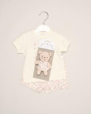 Rock a bye boutique H14298 * RBH14298 Floral top and shorts with teddy bear (0-9 months)