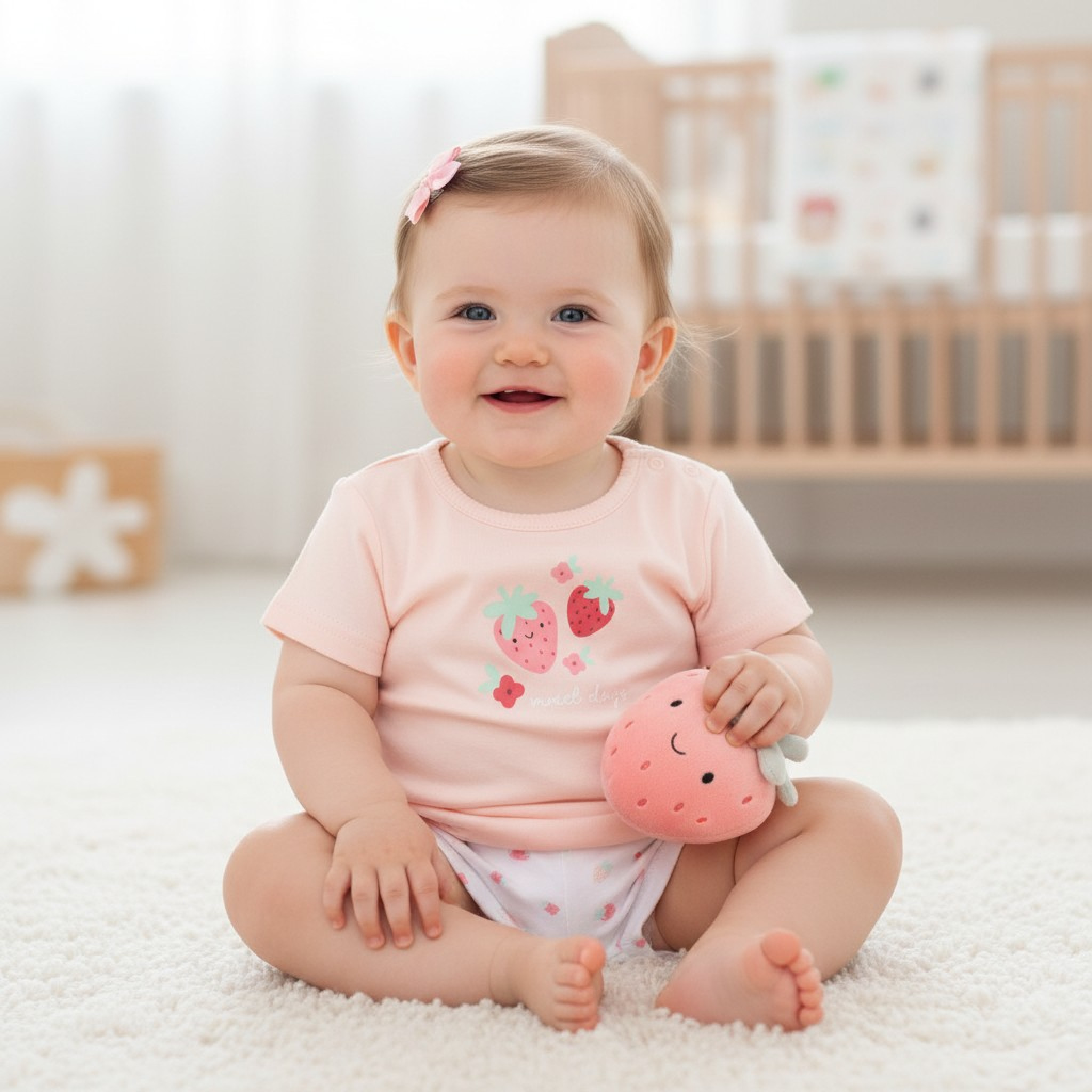 Rock a bye boutique H14299 * RBH14299 Strawberry top and shorts with plushie (0-9 months)