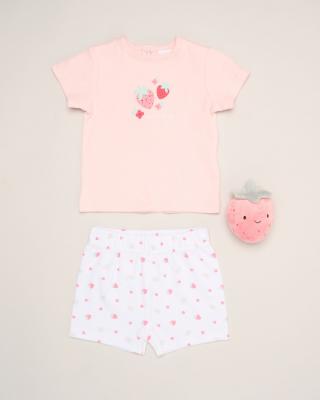 Rock a bye boutique H14299 * RBH14299 Strawberry top and shorts with plushie (0-9 months)