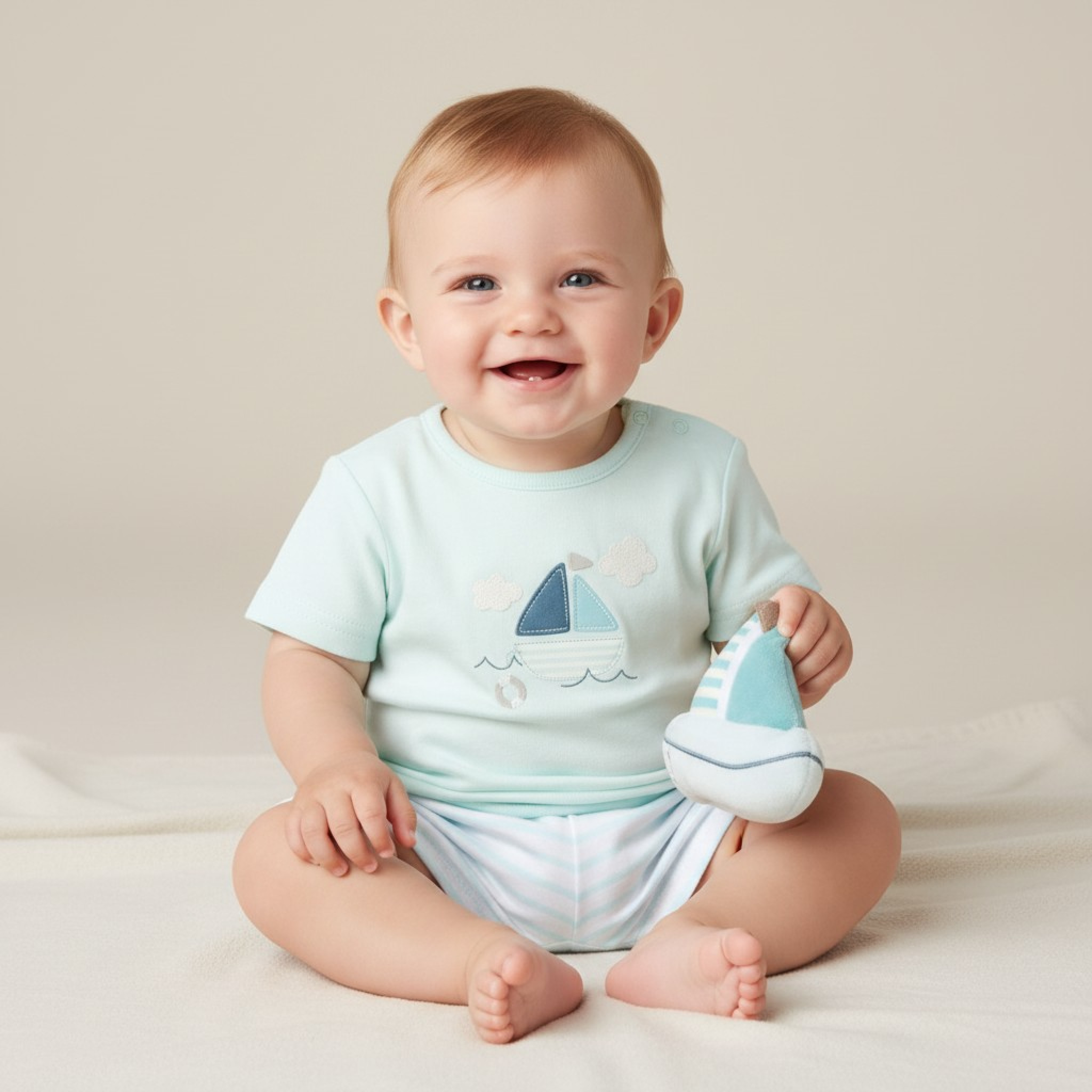 Rock a bye boutique H14301 * RBH14308S Sailboat top and shorts with plushie (0-9 months)