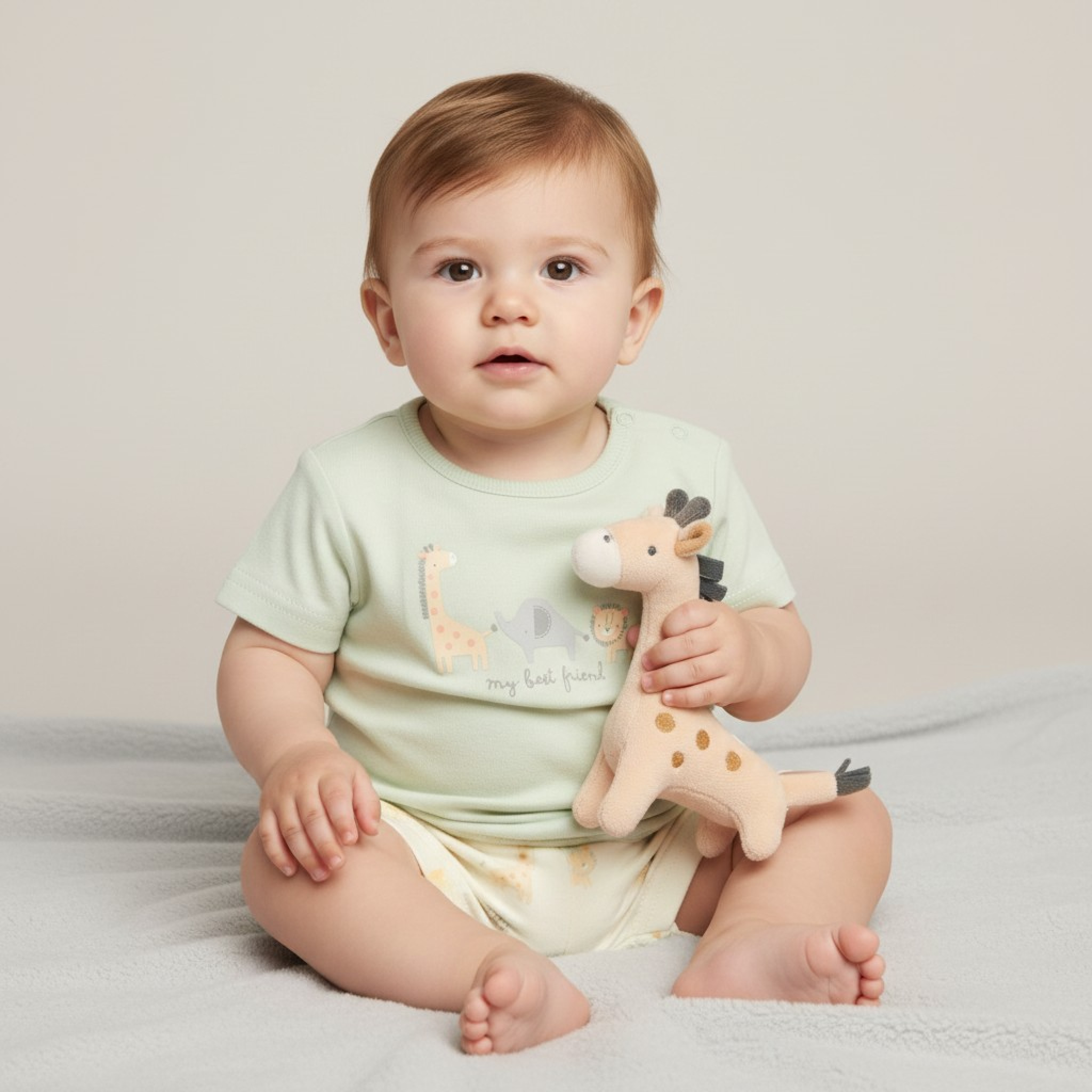 Rock a bye boutique H14301 * RBH14310 Giraffe Safari top and shorts with plushie (0-9 months)