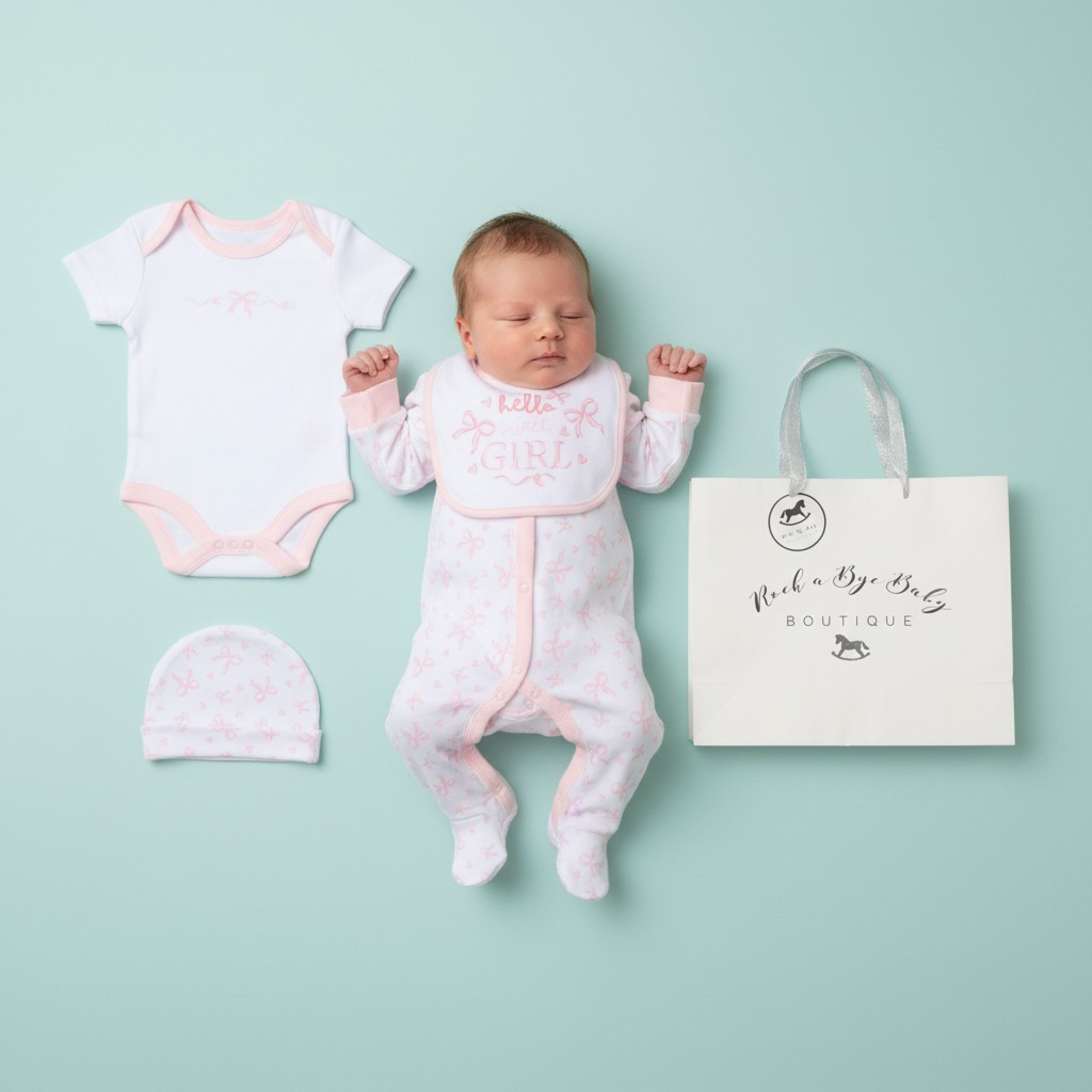 Rock a bye boutique H15027NB * RBH15027P "Hello Sweet Girl" 5 Piece Layette Set (Nb-6 months)