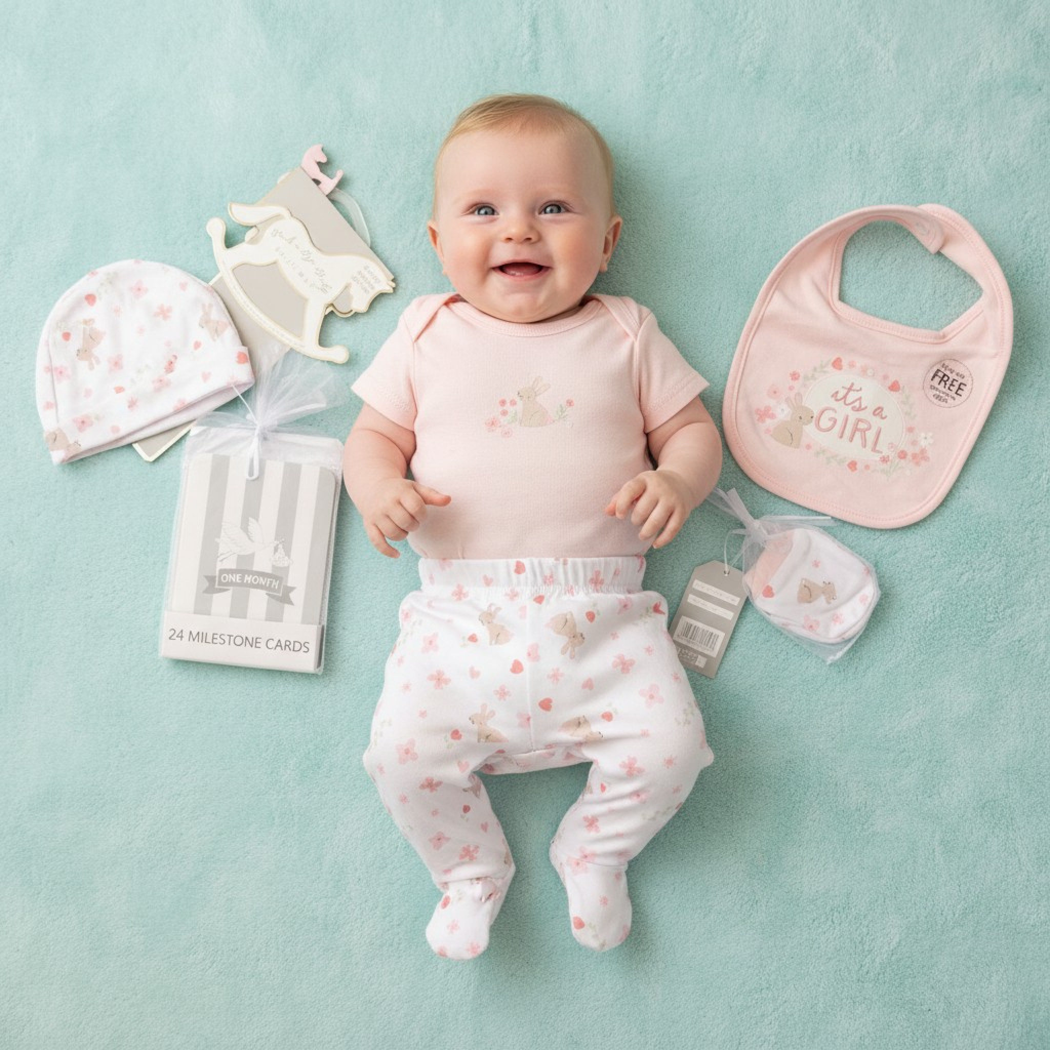 Rock a bye boutique H15112 * RBH15112P Bunny its a girl  Milestone 6 Piece Set (NB - 6m)