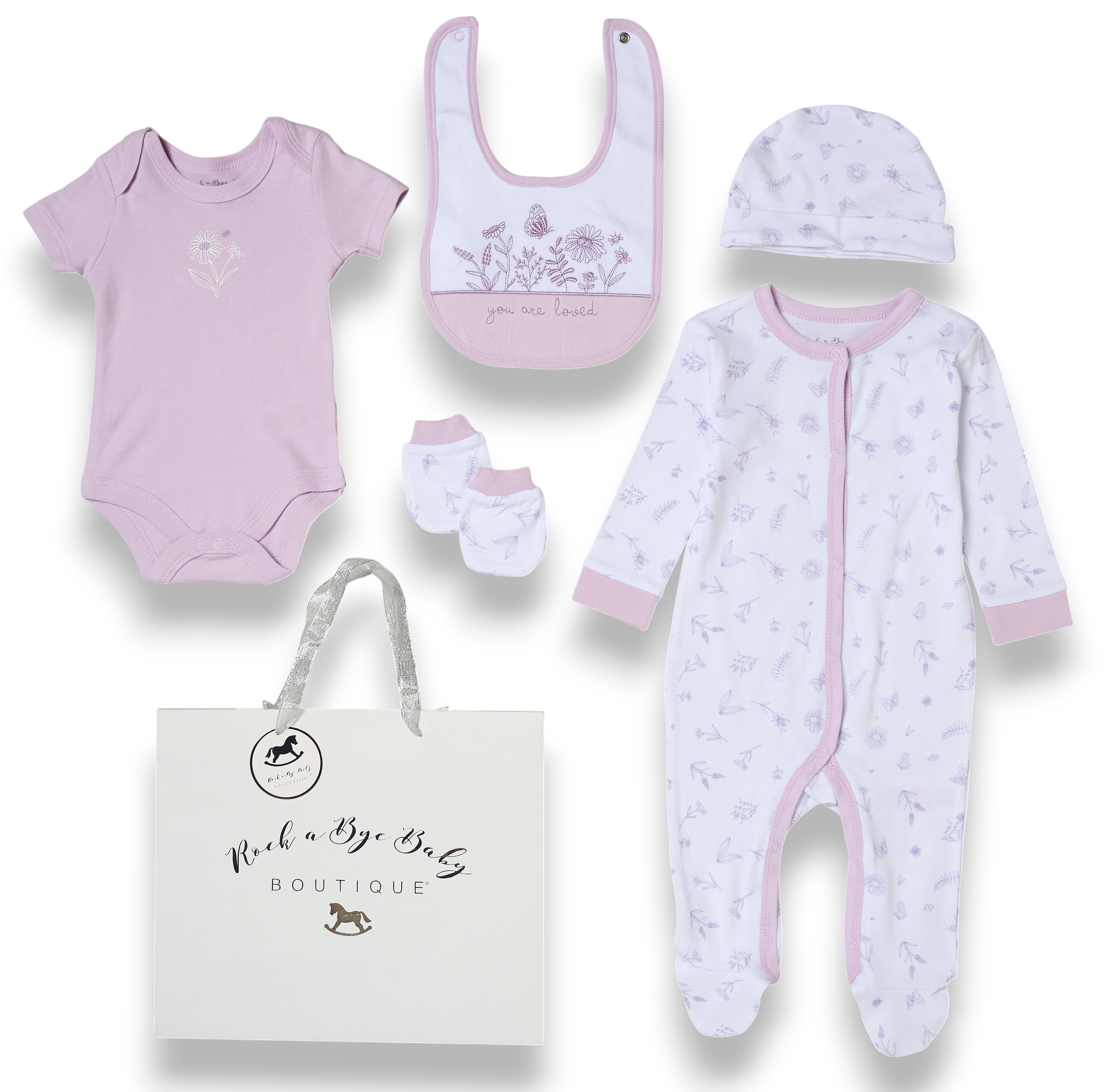 Rock a bye boutique H15207NB * RBH15207 "You are loved" 5 Piece Layette Set (Nb-6 months)
