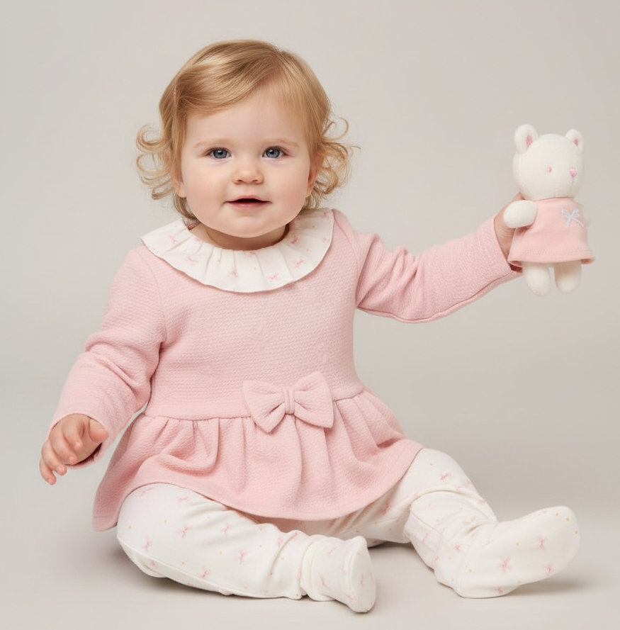 Rock a bye boutique J15419 * RBJ15419 Bow textured quilted Hooded Set & Toy(3 & 6 months)