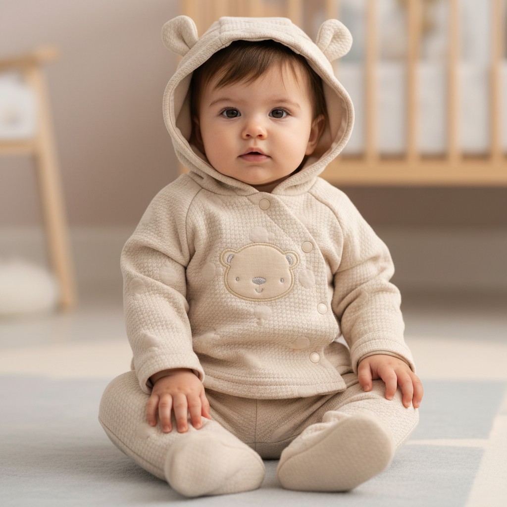Rock a bye boutique J15440 * RBJ15440 Teddy textured quilted Hooded Set (Nb-6 months)