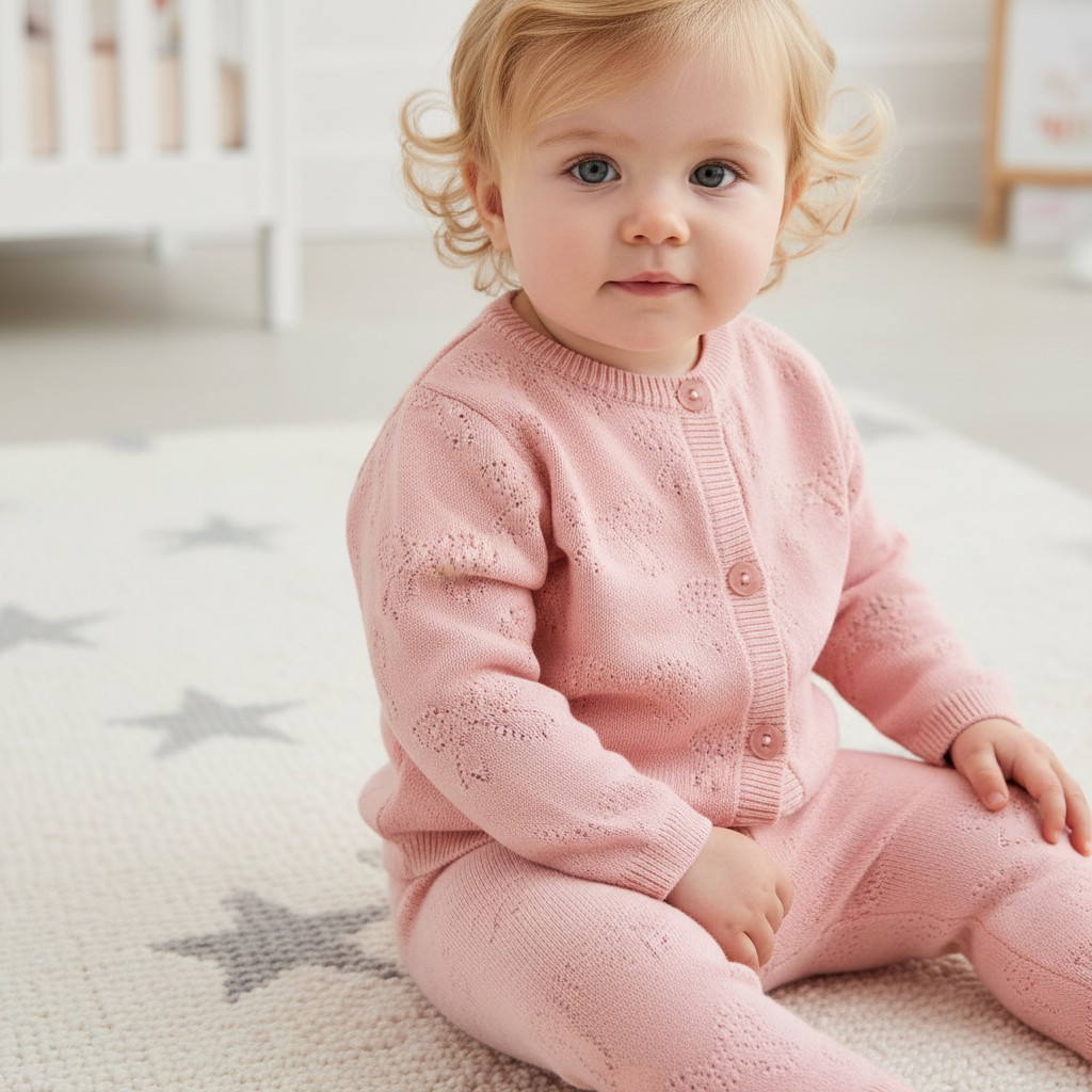 Rock a bye boutique J16588 * RBJ15529 True Knit Bow detail Cardigan & Trousers ( 0-12 months)