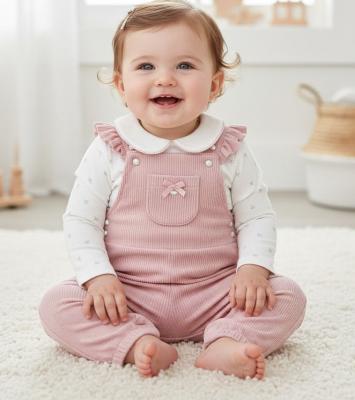 RBJ15754  Velour Ribbed Dungarees & Bodysuit  (3-9 months)