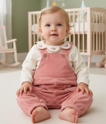 RBJ15820  Velour Scalloped Dungaree and Bodysuit (3 -9 months)