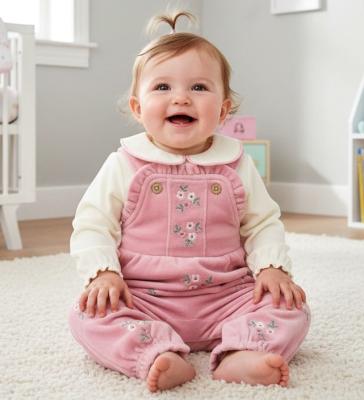 RBJ15822  Velour Embroidered Dungaree and Bodysuit (3 -9 months)