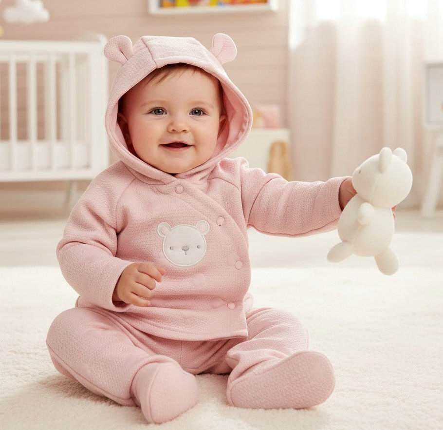 Rock a bye boutique J16232 * RBJ16232 Teddy textured quilted Hooded Set & Toy(3 & 6 months)