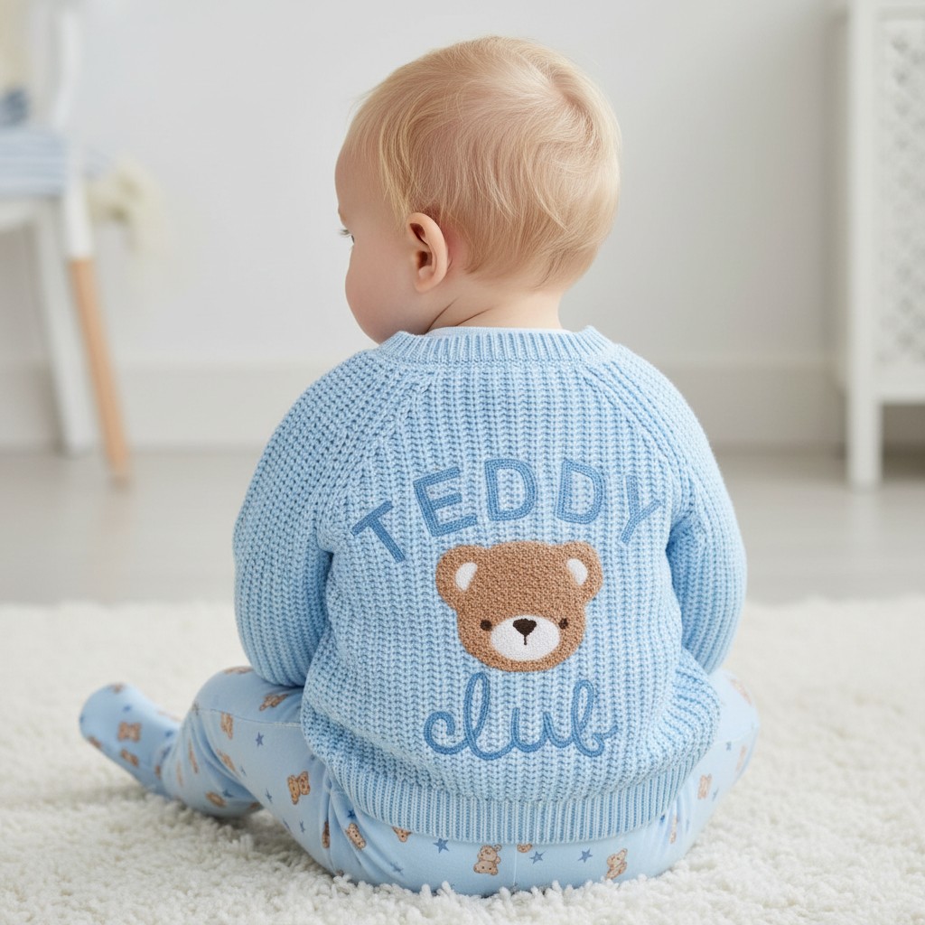 Rock a bye boutique J16587 * RBJ16587S Sky Blue "Teddy Club" Cardigan (0-12 months)