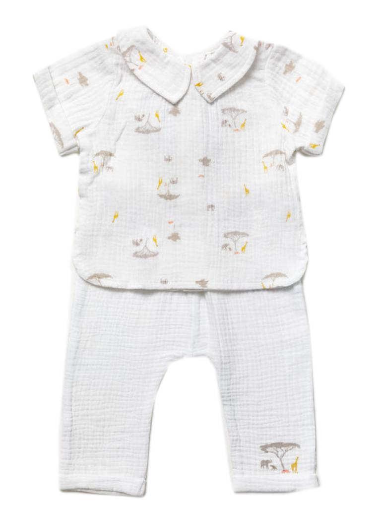 Rock a bye boutique W22962  RBW22962 Crinkle Muslin "Safari Animals" Two Piece(0-12 months)