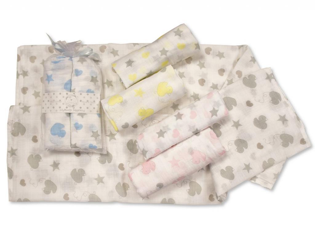 Snuggle Baby BW0503-0528S/P/G 5035320605289 SB0503-0528 Two Pack "Clouds and Stars" Muslins (choose colour)