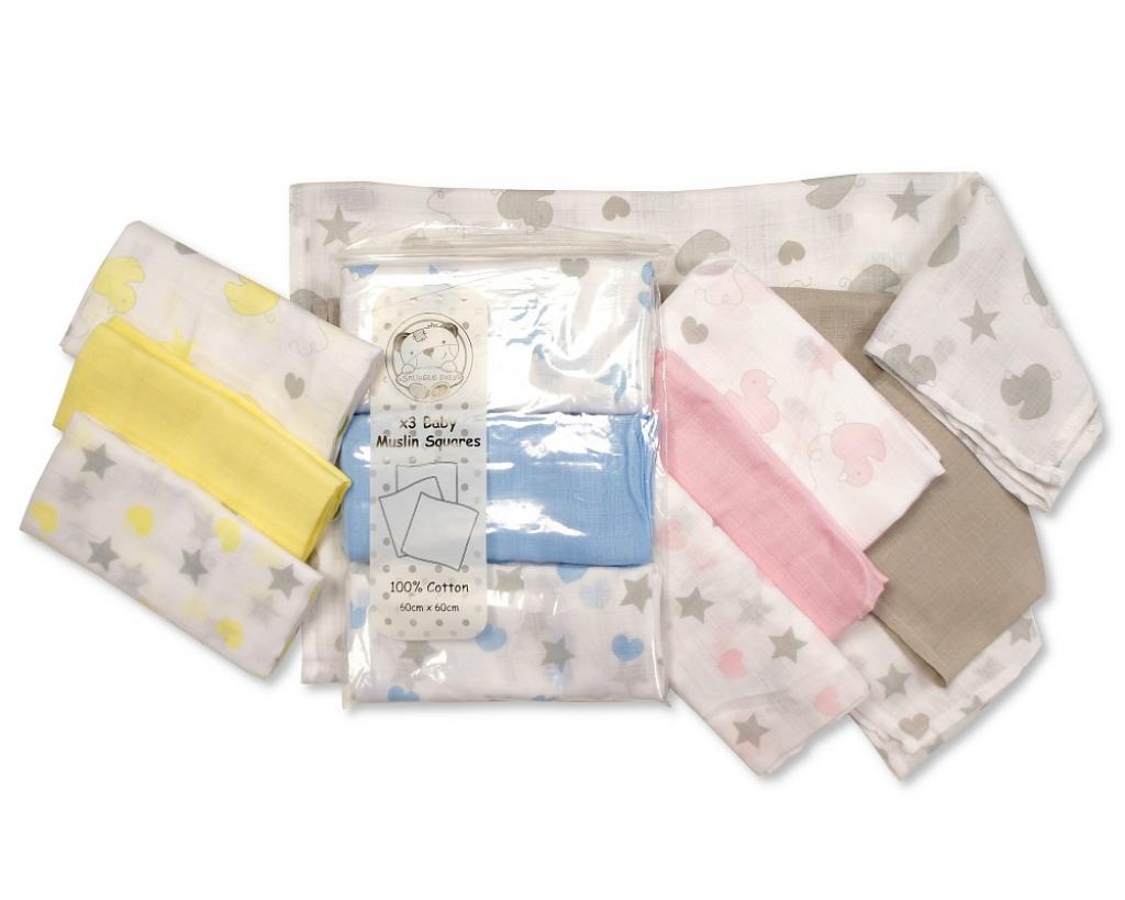 Snuggle Baby BW0503-0529S/P/G 5035320605296 SB0503-0529 Triple Pack Muslins (choose colour)