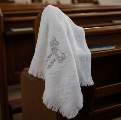 SB110-066  Christening Shawl with Silver Embroidery 