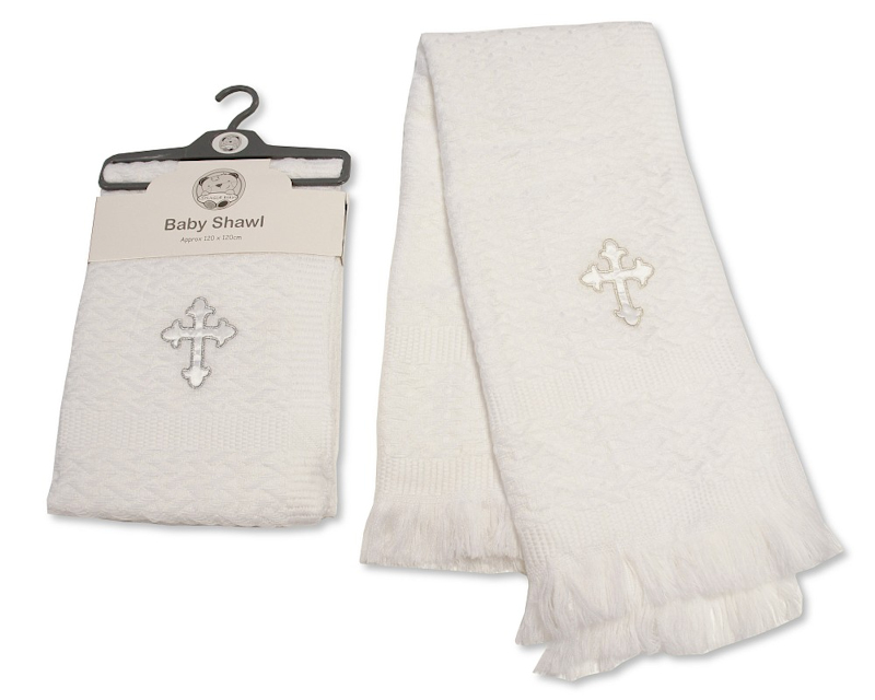 Snuggle Baby  5035320100630 SB110-063S Christening Lace Shawl with Silver Embroidery