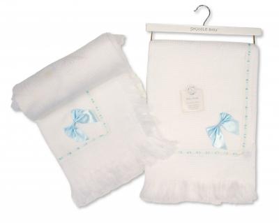 SB110-399-B  Sky "Lace and Bow" Shawl with Fringe 