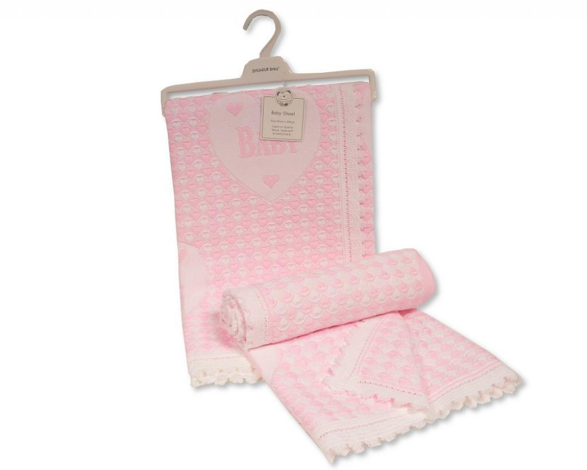 Snuggle Baby 110-414 5035320404141 SB110-414p Pink "Baby and Hearts" Shawl
