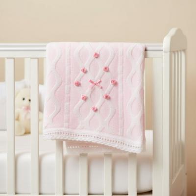 SB110-421-P  Pink "Rosebud and Bow" Shawl 