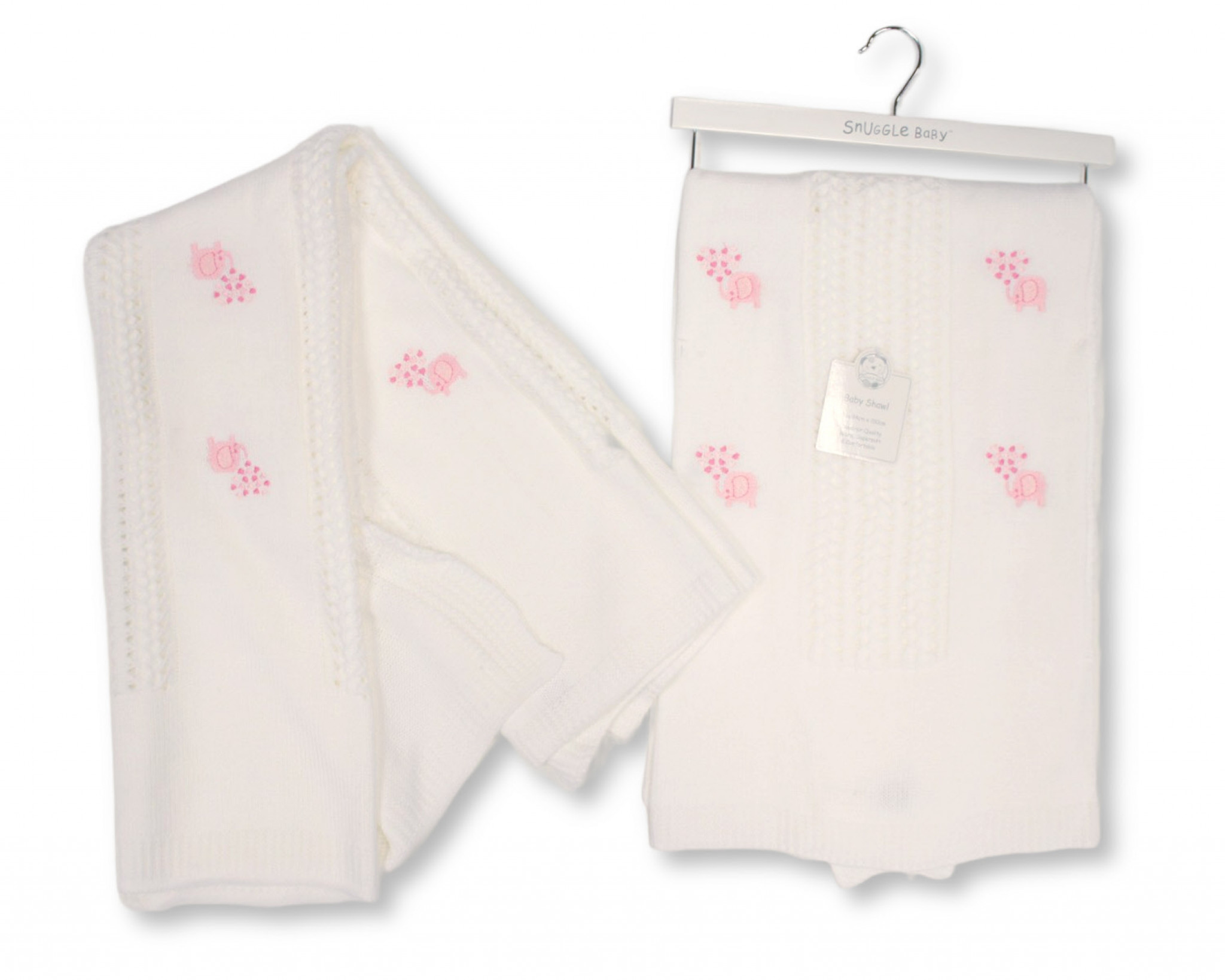 Snuggle Baby  5035320404257 SB110-425Pi Pink "Elephant" Shawl with Fringe