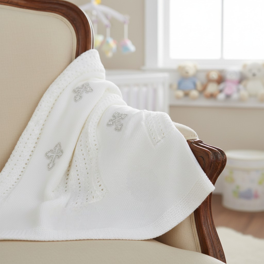 Snuggle Baby  5035320604268 SB110-426-W Christening Shawl with Silver Embroidery