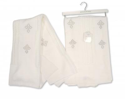 SB110-426W  Christening Shawl with Silver Embroidery 