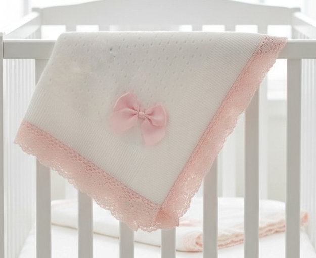 Snuggle Baby BW-110-428P  SB110-428P Cotton lace trimmed  Bow  Shawl