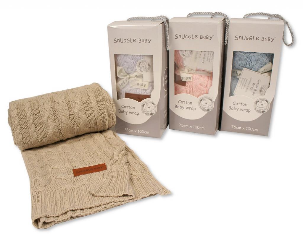 Snuggle Baby BW-112-1095 Taupe = 5035320210957, White = 5035320110950 SB112-1095 Boxed Cable Knit Cotton Wrap (Choose Colour)