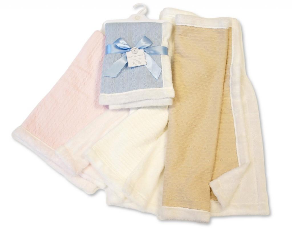 Snuggle Baby BW-112-2024 Pink = 5035320420233, Blue = 5035320620237, Taupe = 5035320220239, White = 5035320120232 SB112-2023 Knit Wrap with Fur Trim (Choose Colour)
