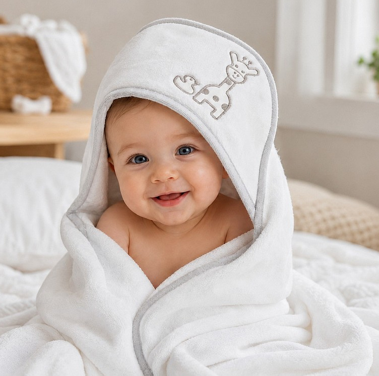 Snuggle Baby BW-120-022G 503532060022 2 SB120-022G "Giraffe " Hooded Towel White/Grey