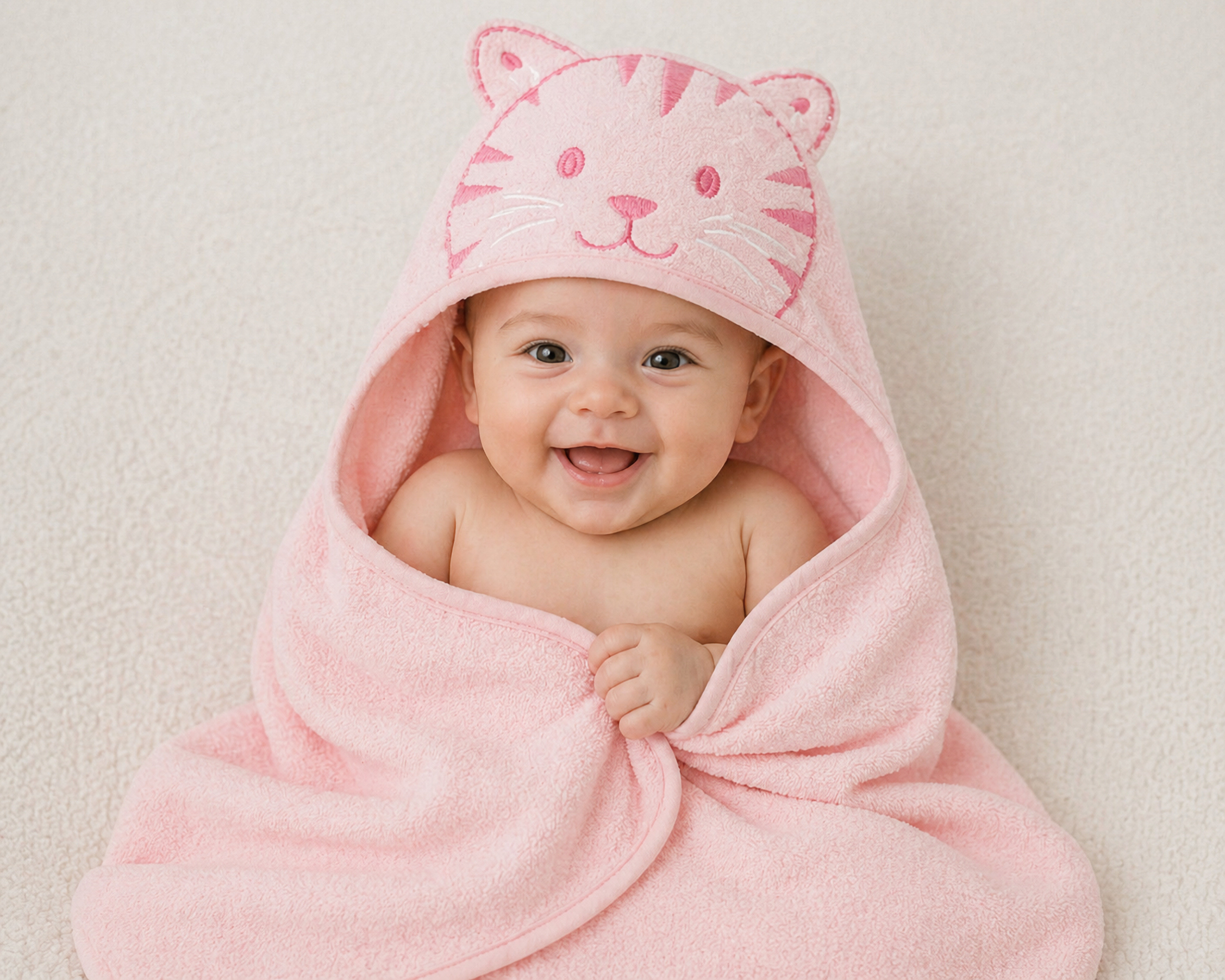 Snuggle Baby SB120-096 503532042096 7 SB120-096P "Cat" Hooded Towels Pink
