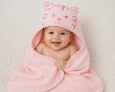 SB120-096P  "Cat" Hooded Towels Pink 